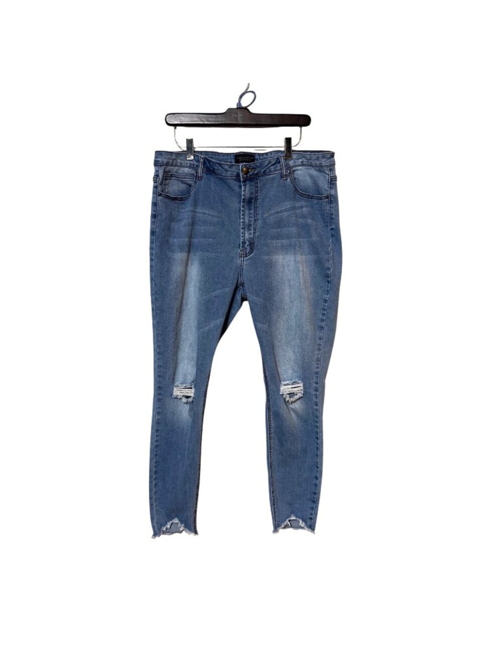 American Bazi Womens Distressed Blue Skinny Jeans 1X Stretch Denim 80% Cotton/Po
